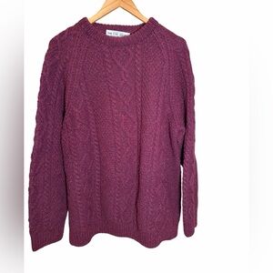 The Cod Jigger Wool Sweater Cable Knit Burgundy Crewneck Mens Large Handmade